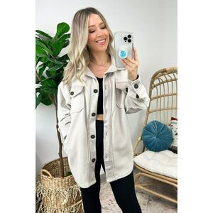 Zenana All About the Fleece Button-Down Shacket in Bone S-L QJ-4000Y